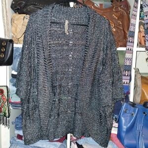 Metallic Black Open-Front Women's Sweater Cardigan Shawl 3X